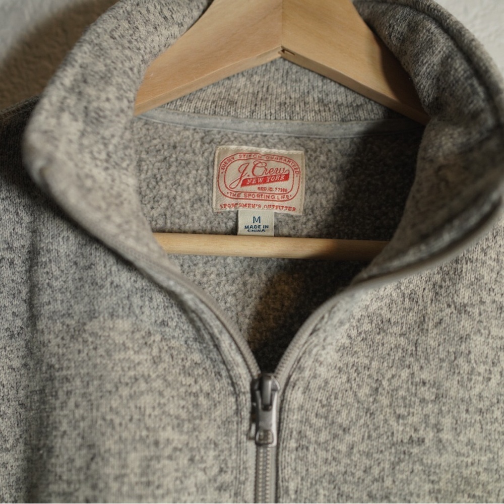 J. Crew Fleece Sweater Quarter Zip Grey Sweatshirt Sportsman Pull Over Sz Medium - Picture 3 of 8